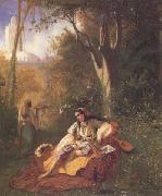 Theodore Frere Algerienne et sa servante dans un jardin huile sur toile (mk32)